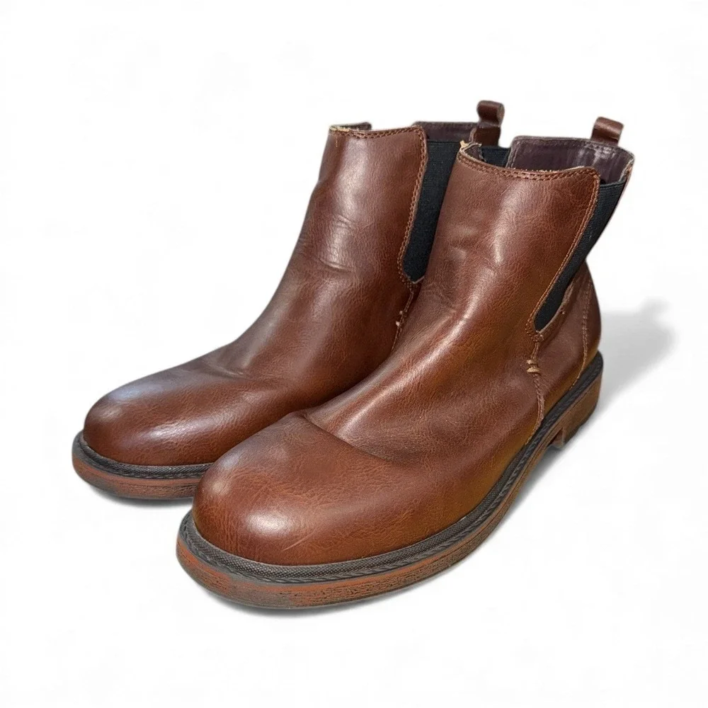 Vince Camuto Kent‎ Mens 6.5M Pre-Owned Brown Faux Leather Ankle Slip On Boots